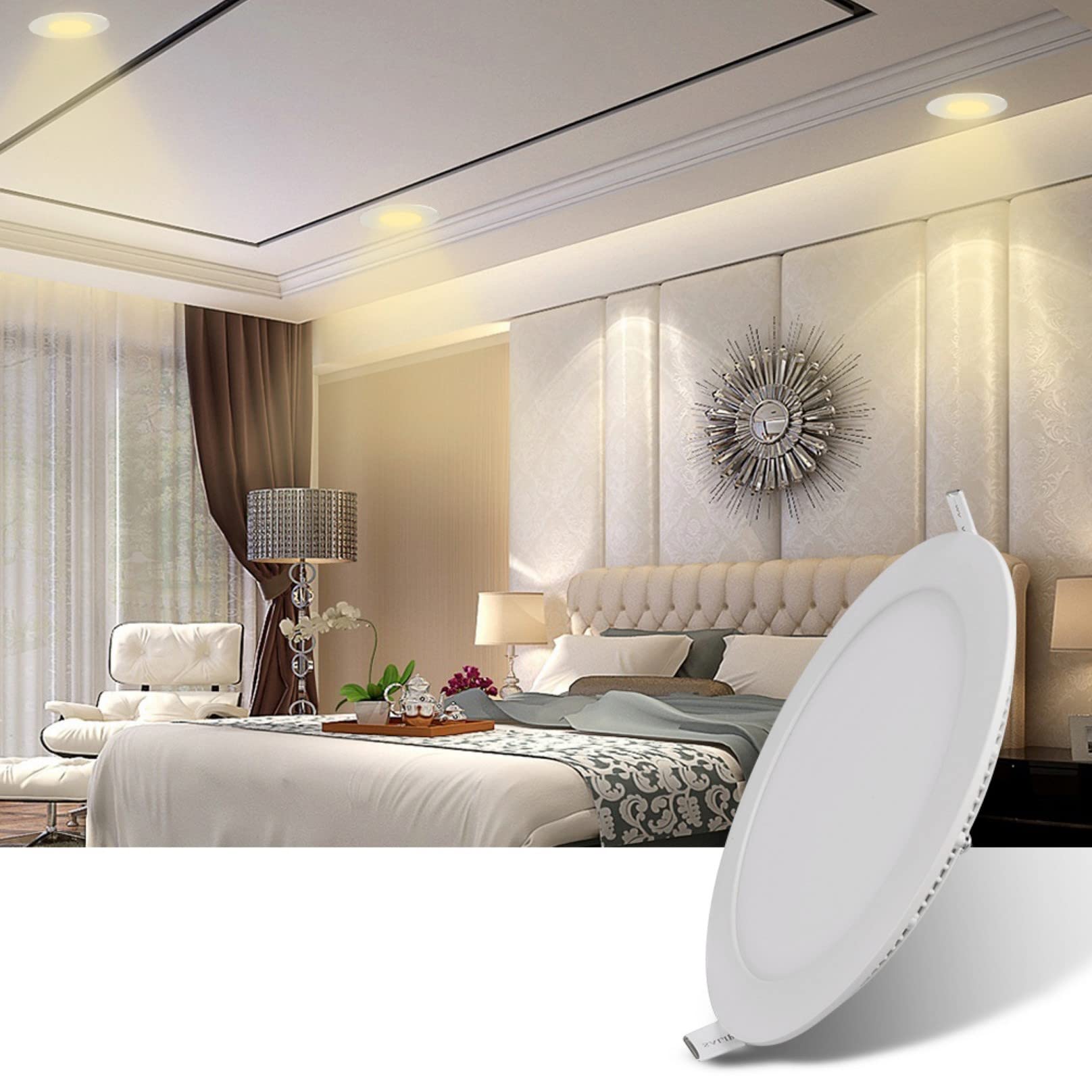 Lot de 2 spots LED encastrables 15 W Twist & Lock, 17,8 cm, ultra fins, 975 lm, 4500 K, lumière du jour pour plafond, trou de 180 mm, blanc