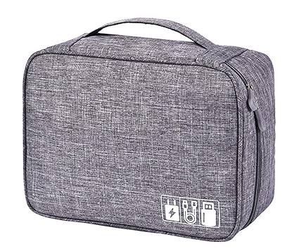 GaxQuly Waterproof Electronics Gadget Accessories Organizer Bag, Travel Gadget Bag Portable Zippered External Hard Drive Pouch for for Data Cables, Chargers, Power Bank, Adapters, Plugs (Grey)