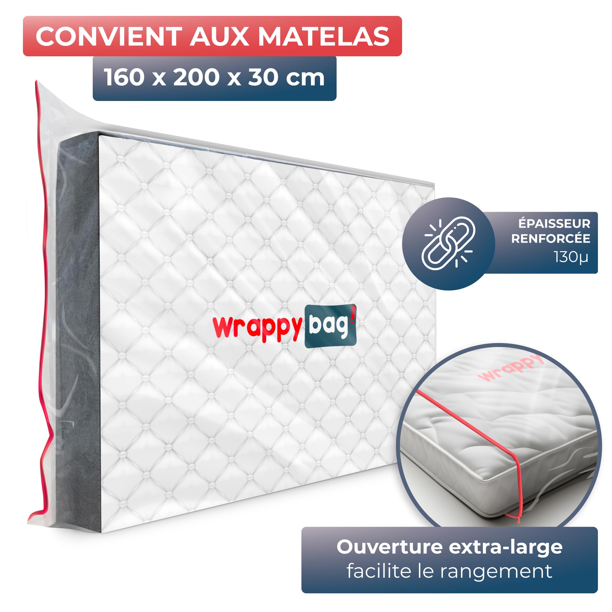 WRAPPYBAG – Housse de Protection en Plastique pour Matelas – 5 Tailles Disponibles – Sac de Rangement Imperméable et Résistant aux Déchirures – Déménagement, Stockage & Transport - 160x200 - 3