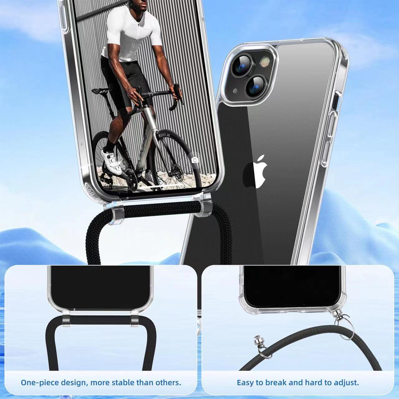 Custodia Per IPhone 13 Con Catena Da Collo: Cover Trasparente Antiurto Con Cordino Regolabile In Nylon E Moschettone Metallico. Protezione Totale E Stile. - 4
