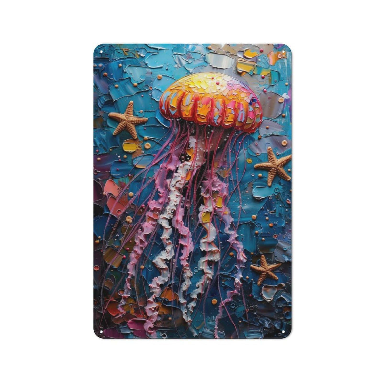 Junmoney Squid Seastar Painting For Garden Room Or Summerhouse, Rustic Tin Sign 30X20cm, Tin Sign Wall Decor For Garden Rooms And Summerhouses