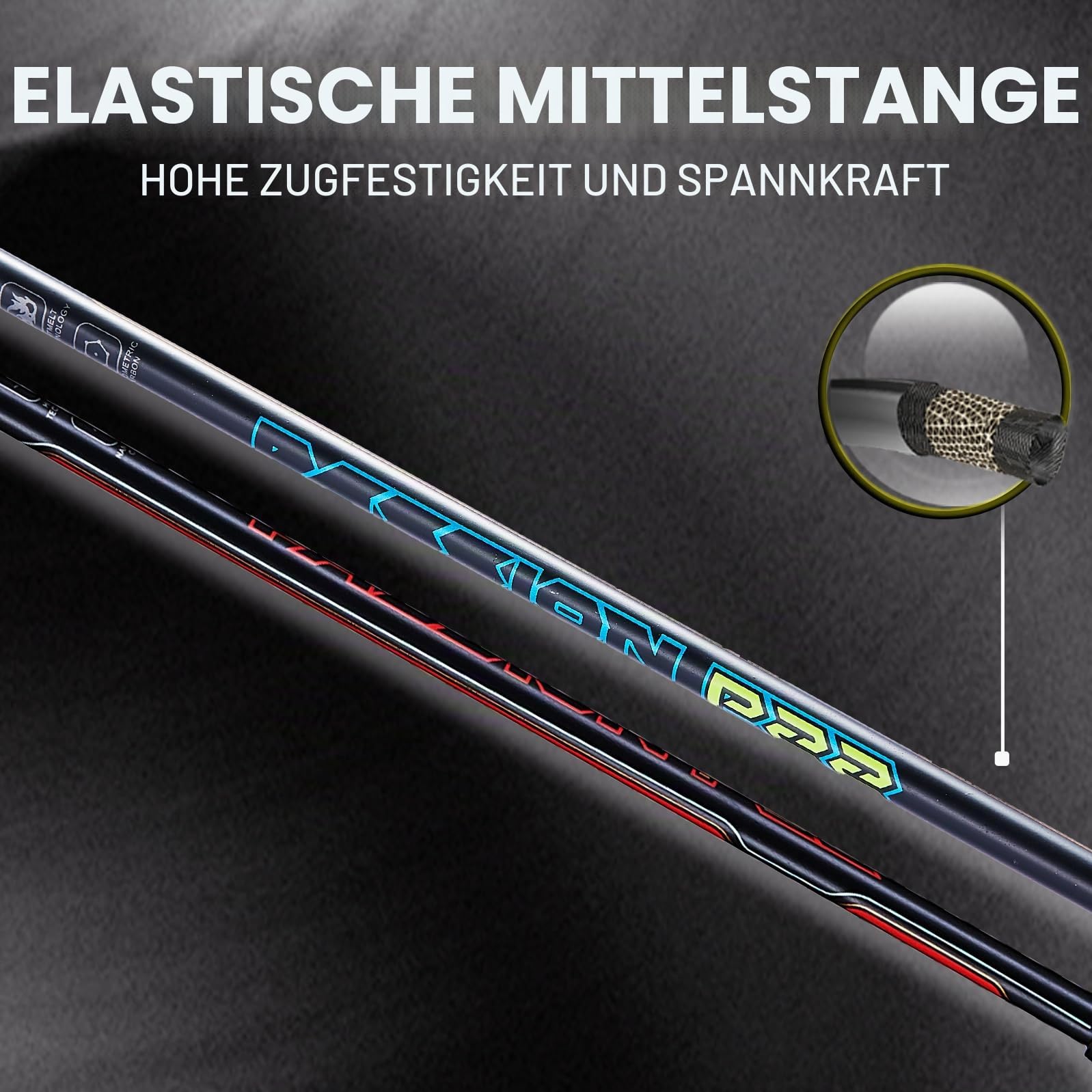 Badminton Set, Graphit Badmintonschläger für den sofortigen Start, mit 2 Griffbänder, Schlägertasche, 1 Carbon Fiber Badminton schläger-Passion P22 (Get Strung)