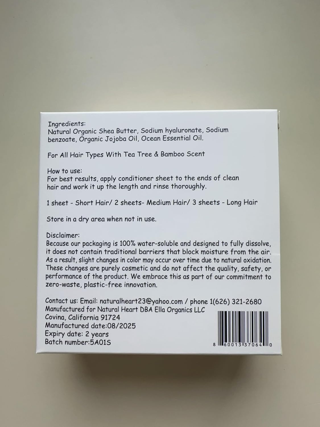 Ella Organics - 100% Dissolving Hair Conditioner Sheet and Packaging Biodegratable. (30sheets per Box) image 2