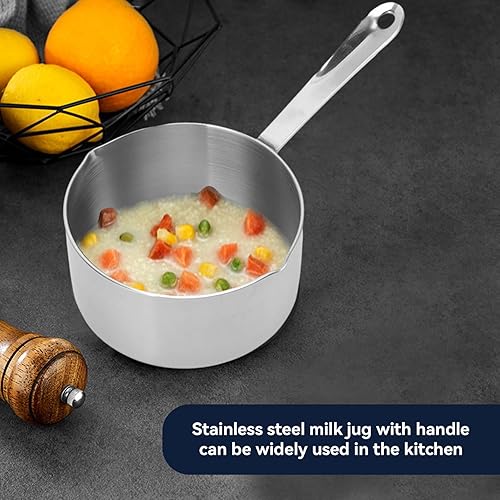 Miniatura 5 de Mini sartén de acero inoxidable, 350/16.9 fl oz, olla pequeña con mango largo para banquete, chocolate y café fundido (16.9 fl oz)