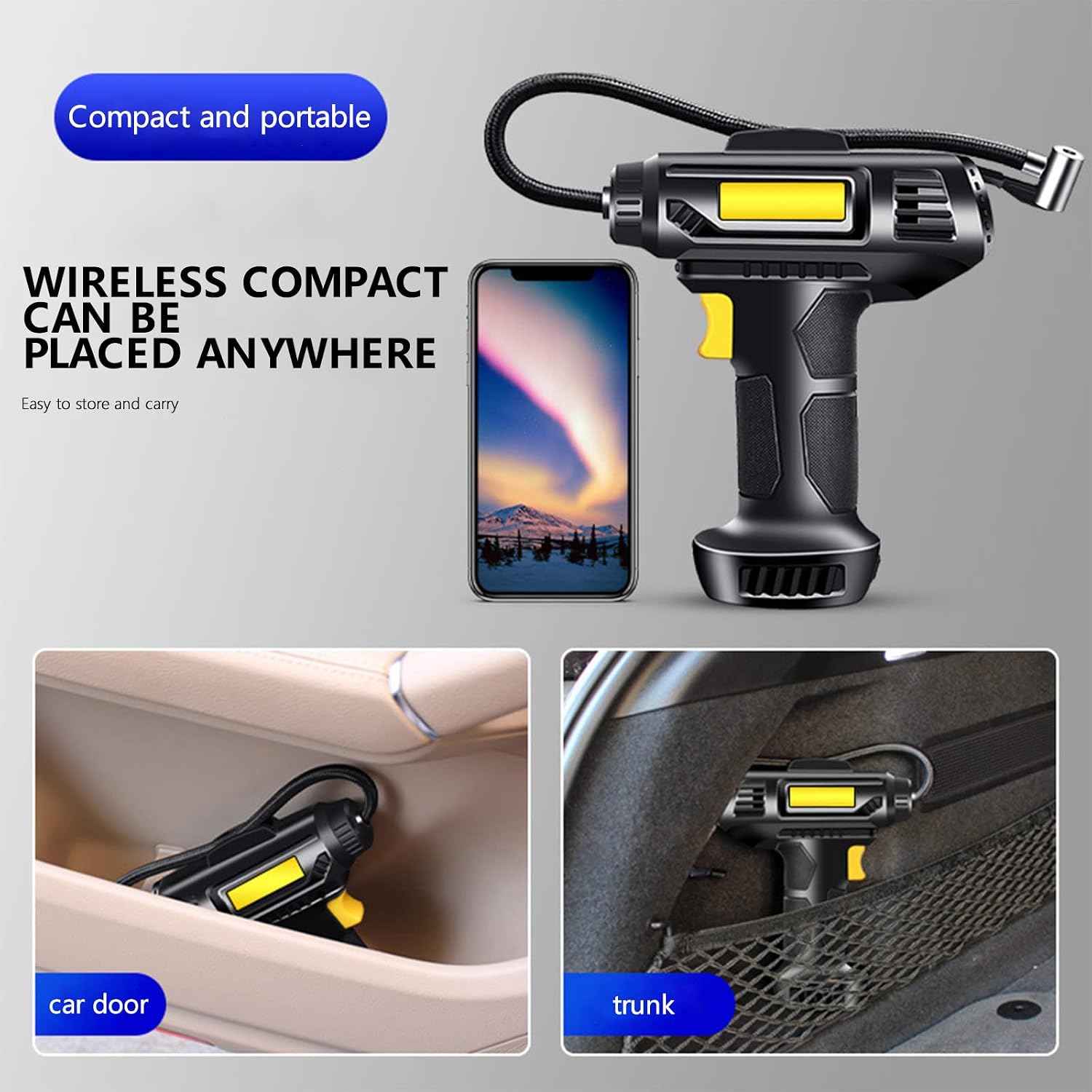 Tire Inflator, Cordless Car Tire Pump with Rechargeable Lithium Ion Battery, Car Power Adapter, Digital Pressure Gauge, Fast Inflation, Auto Tire Pump for Car Tires,Motorcycles