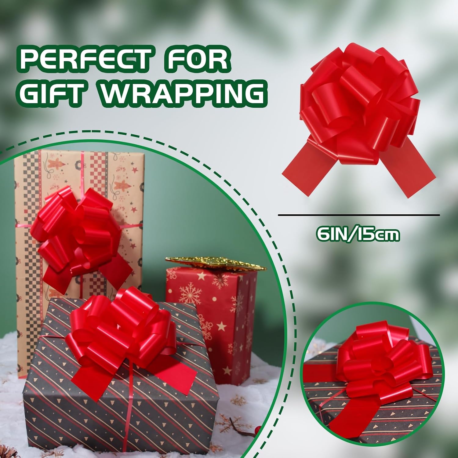 6 Pcs 6 Inch Red Pull Bows, Christmas Bows,Christmas Bows for Gift Wrapping,Gift Wrapping Baskets Wedding Christmas Party Decorations, Crafts – Quality Pull Bows for Gifts and Decorations image 4