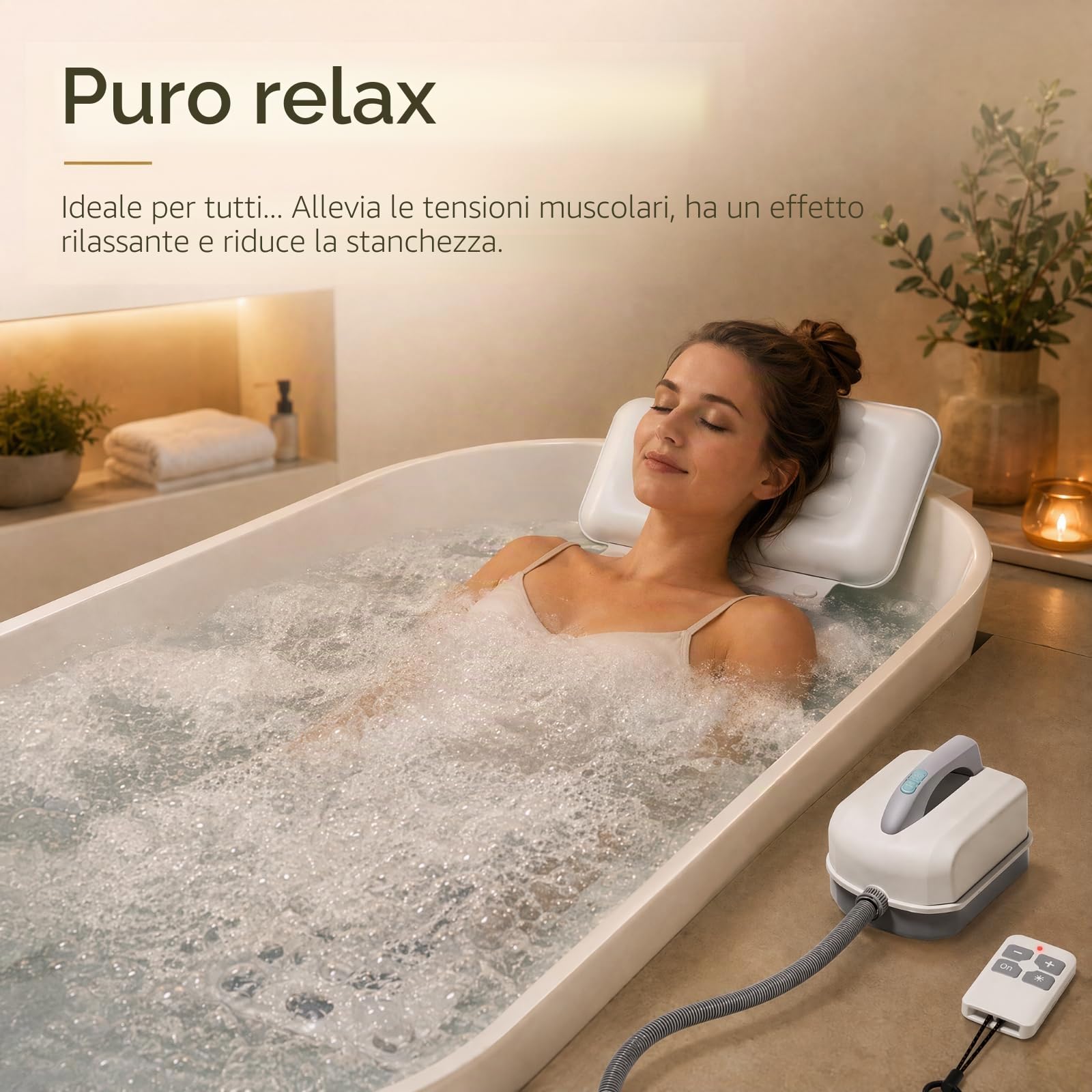 Tappetino per vasca da bagno, tappetino per vasca da bagno con cuscino, massaggiatore portatile con bolle a 6 velocità per rilassamento domestico, ventose antiscivolo