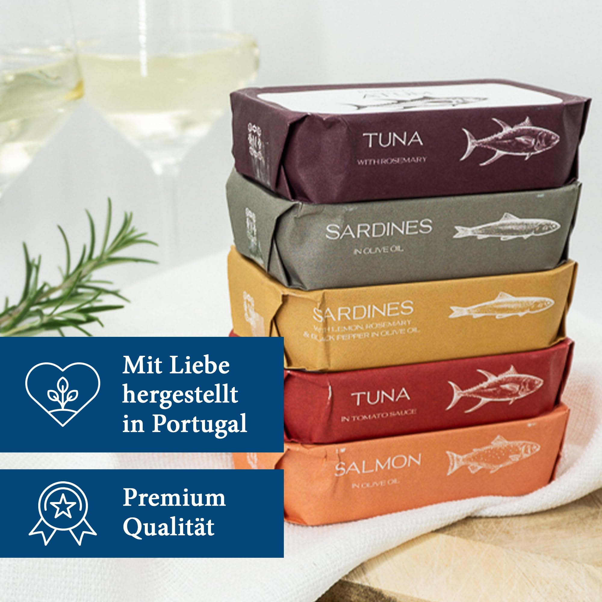 Feinkost Machado – 5er Set Thunfisch (je 120g) | Mit Thunfisch in Olivenöl, Rosmarin, Tomatensauce, Padron Paprika, Zitrone & Piri Piri | Mediterraner Genuss aus Portugal – Für Salate, Pasta & Tapas