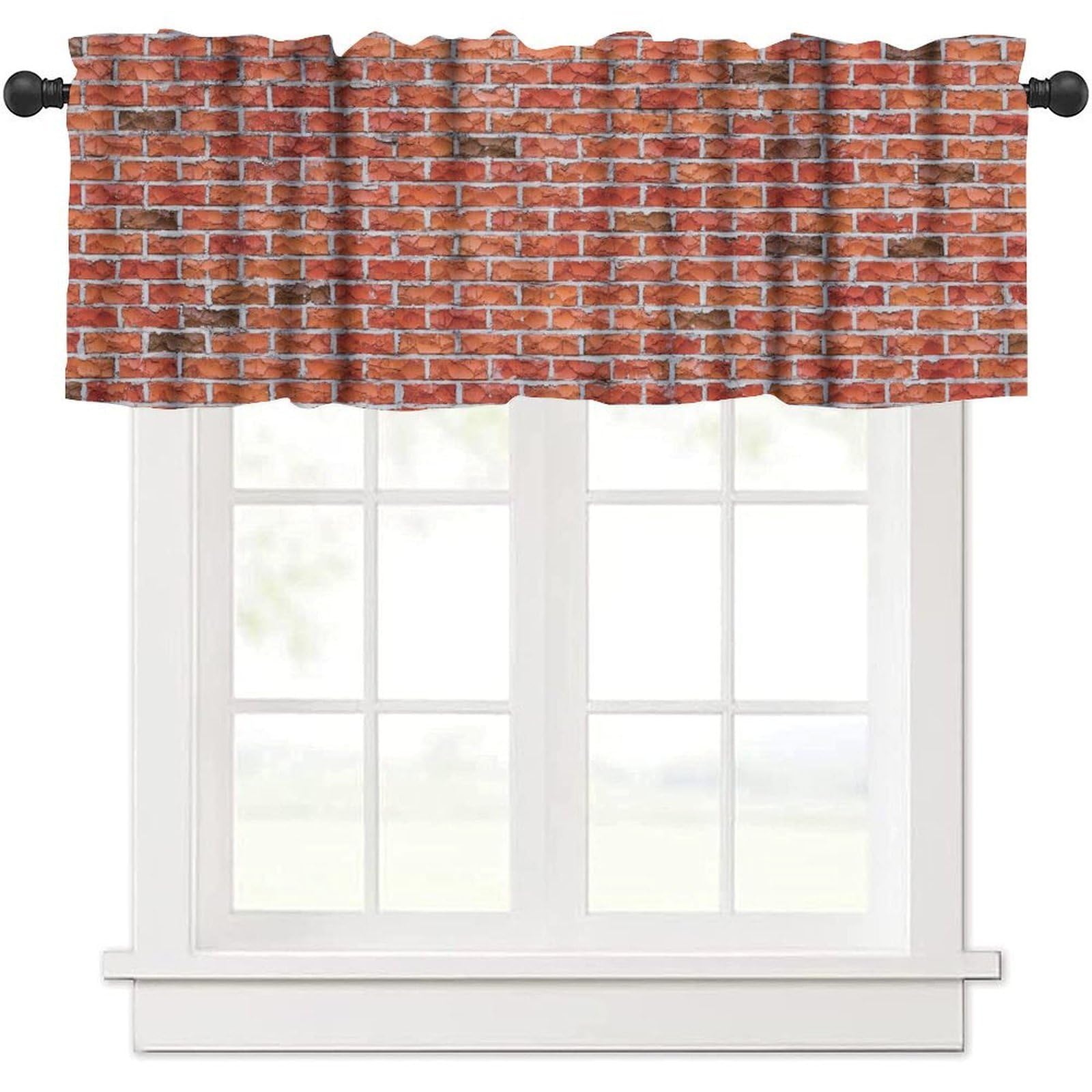 moderw Rustic Brick Wall Valance Curtains Vintage Red Vibrant Bricks Wall Window Treatment Valance for Country Farmhouse Cabin Dining Living Room Kitchen Canteens Café Décor 54x18inch