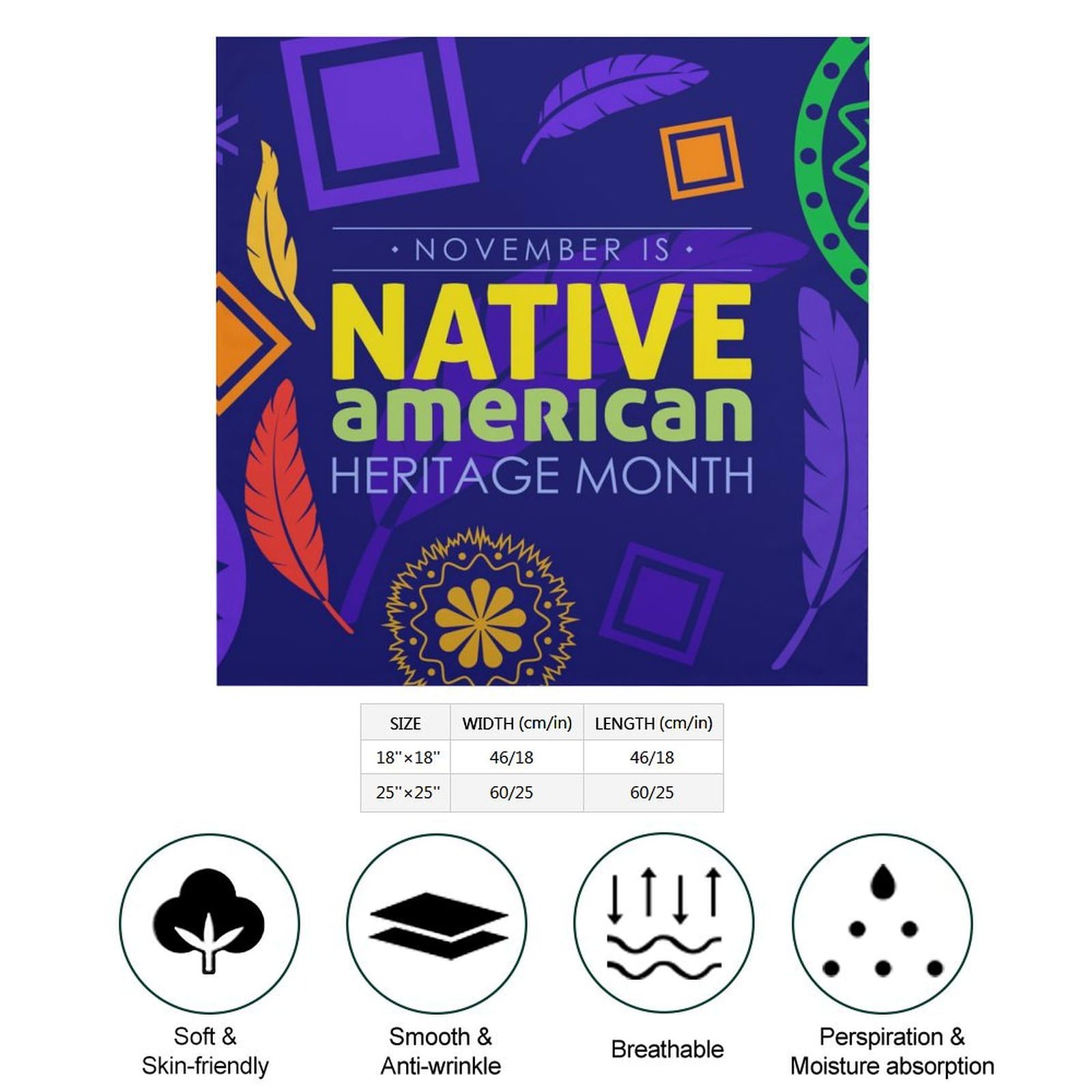 Csemeie November Is Native American Heritage Month Bandana Hair Scarf Headband Adjustable Neckerchief for Men Women Decor