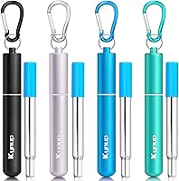Kynup 4-Pack Reusable Collapsible Metal Straws with Silicone Tips, Case, Keychain & Brush - Eco-Friendly Travel Straws, 20 PCS (Blue-Black-Silver-Turquoise)