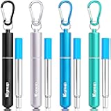 Kynup 4Packs Reusable Straws, Metal Straw with Silicon, Travel Drinking Straws with Case, Keychain, Cleaning Brushes, Silicon Pcs Perfect for Travel, Gifts (20 PCS) Blue-Black-Silver-Turquoise