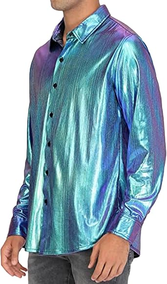 Satin Shirts for Men Loose Fit Long Sleeve Button Down Tshirt Fashion Solid Button Tee Top Party Prom Shirts 2024