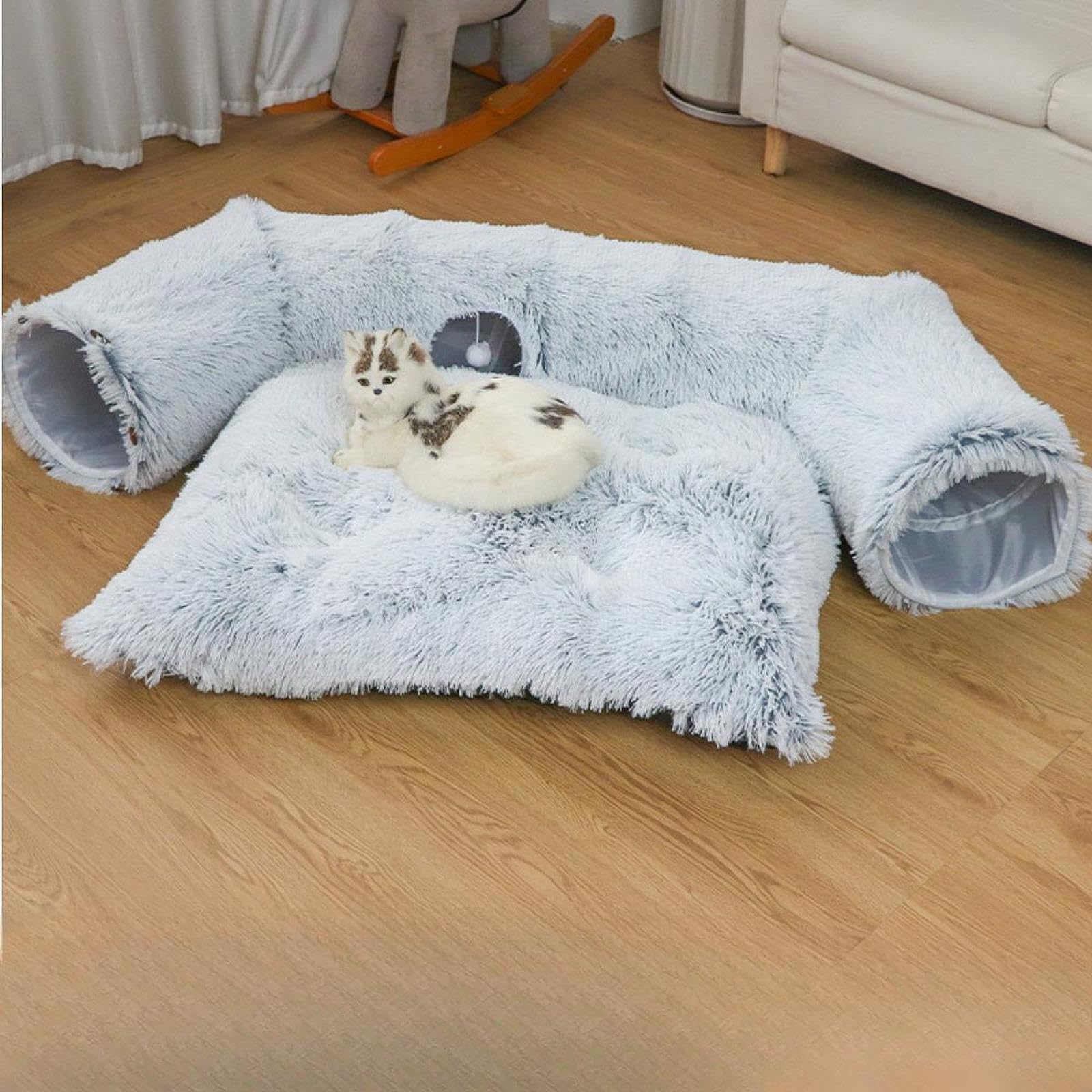 Cama tipo túnel para gatos con bola, 40.5 x 33 pulgadas, escondite grande para jugar y descansar para gatos, gatitos, perros pequeños