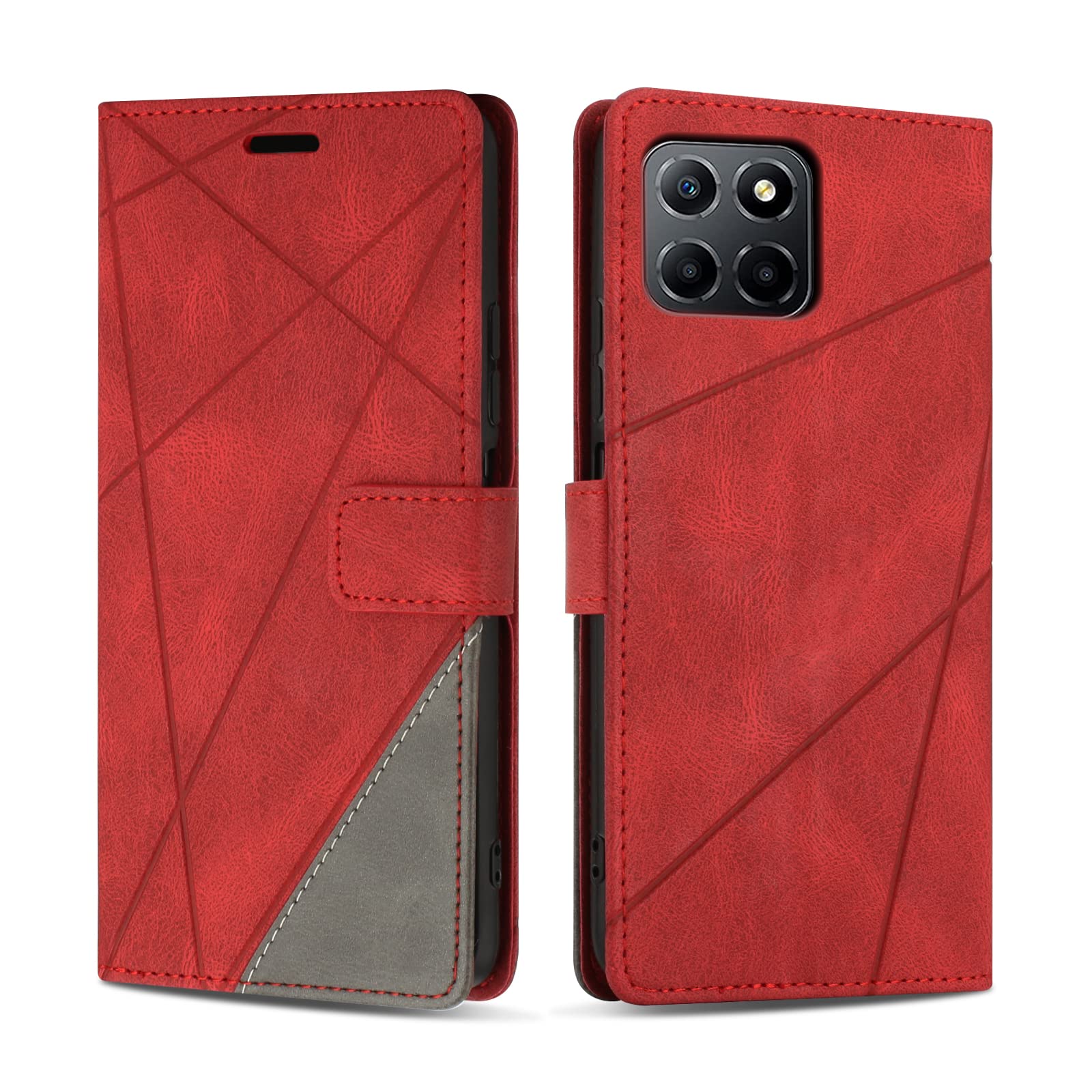 MOJIA Cover Per Honor X8, Custodia A Portafoglio In PU Rossa, Con Slot Per Carte E Supporto. Antishock E Antigraffio, Guscio Interno In TPU Morbido. Pratica E Alla Moda. - 2