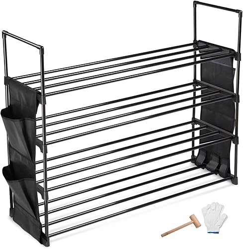 Ampersand Shops Organizador multiusos para el hogar, 4 niveles, 20 pares de capacidad, ahorrador de espacio, zapatero de metal (negro)