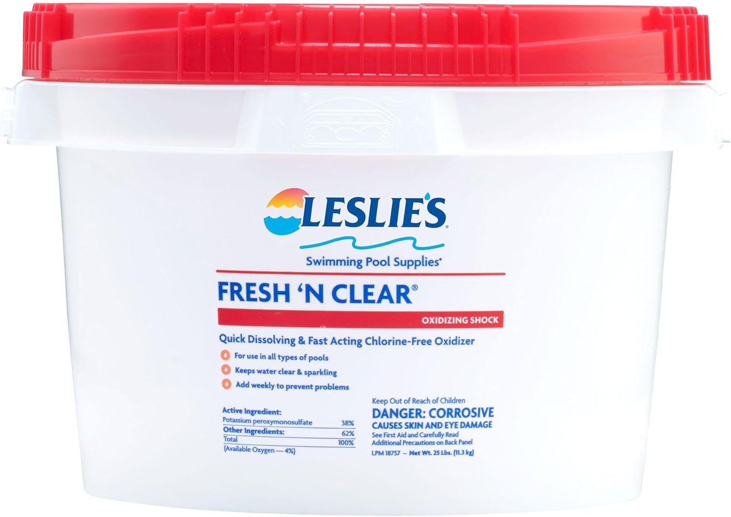 Leslie's Fresh 'N Clear Non-Chlorine Oxidizing Shock for Swimming Pools and Spas - Quickly Eliminates Non-Living Organics - Provides Clear and Sparkling Water - 25 Pound