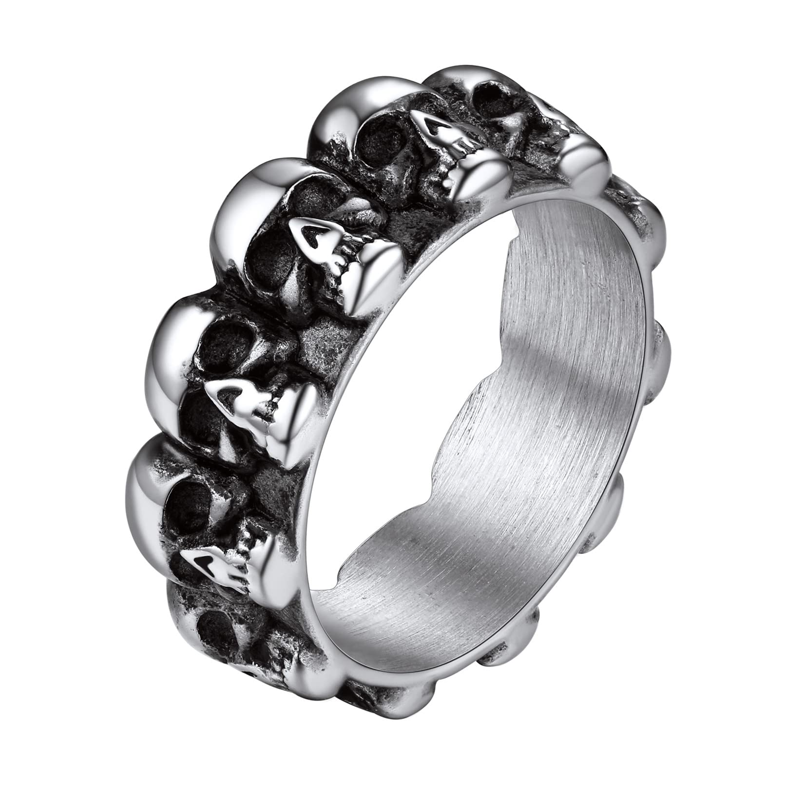 Bandmax Parca Anillo de Calaveras Cráneo Estilo Pirata Gótico Moto, Anillos Sello Hombre Banda Grande Tallas 54.4-72.2, Acero Inoxidable