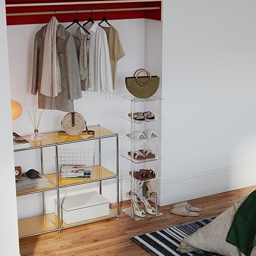 Miniatura 7 de Aquiver Zapatero vertical acrílico  Zapatero independiente de 7 niveles organizador de almacenamiento de zapatos estrecho para espacios pequeños,