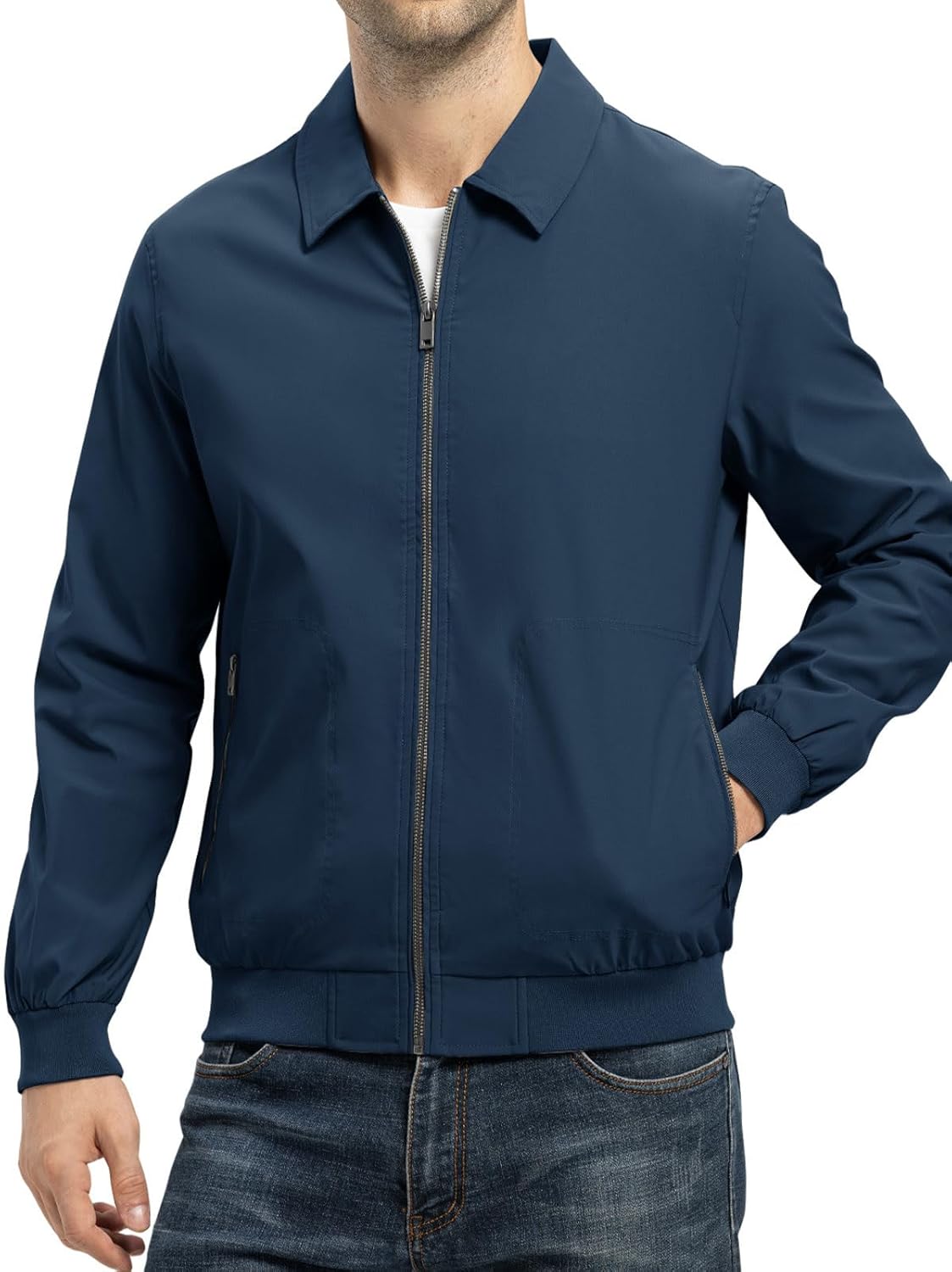 TBMPOY Mens Lightweight Jackets Casual Stylish Windbreakers for Men Light Track Jacket Laydown Collar Fall Golf Coats - Image 2