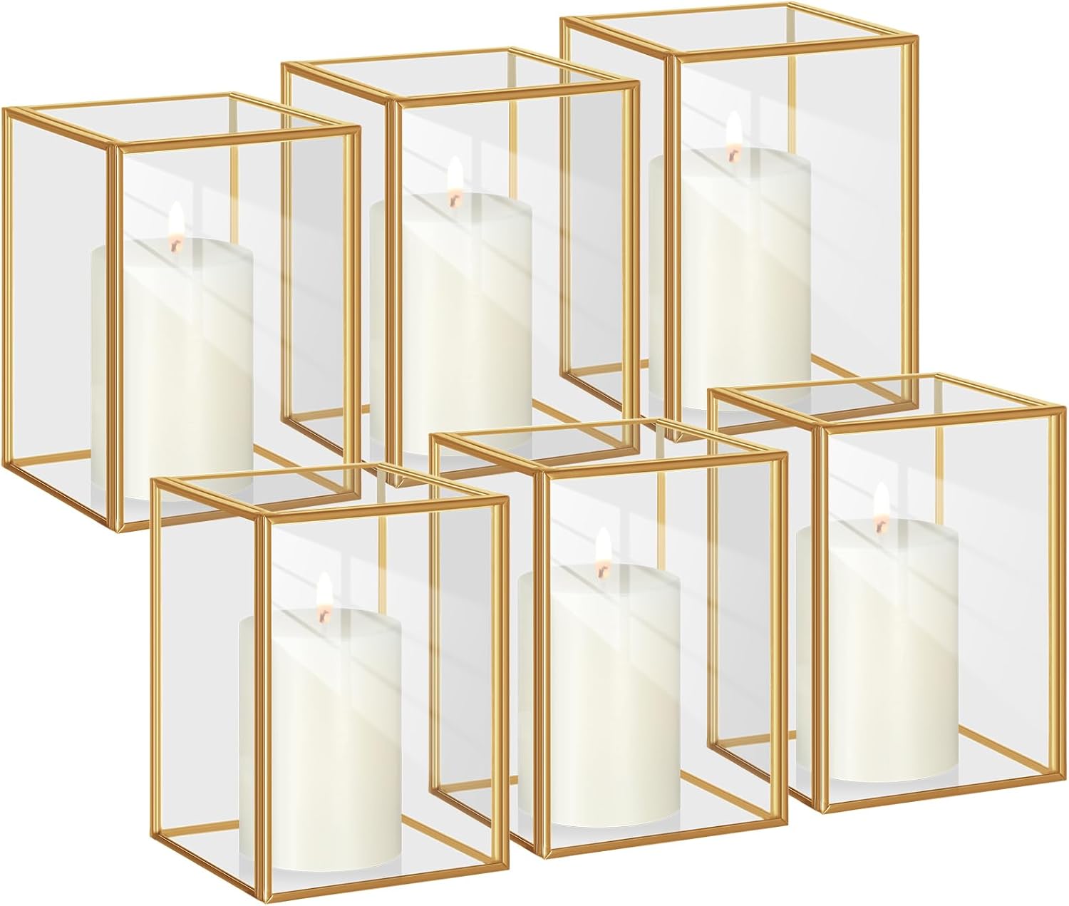 Set of 6 Glass Hurricane Candle Holder Rectangular Candle