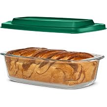 Razab LARGE 7.6 Cups/1800 ML/1.9 Qt Glass Loaf Pan with Lids - Meatloaf Pan BPA free Airtight Lids Grip Handle Easy Carry, Microwave and Oven Safe - Loaf Pans For Baking Bread, Cakes, Glass Loaf Pan