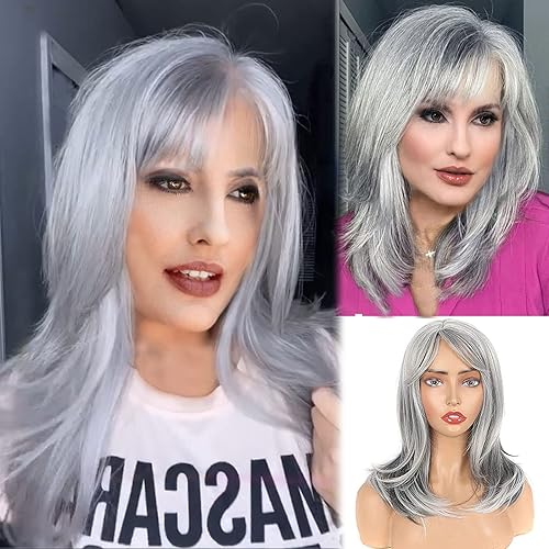 Miniatura 3 de CINHOO Peluca larga ondulada negra con flequillo de cortina, peluca de corte de pelo largo para mujer, pelucas rizadas y onduladas, peluca ondulada