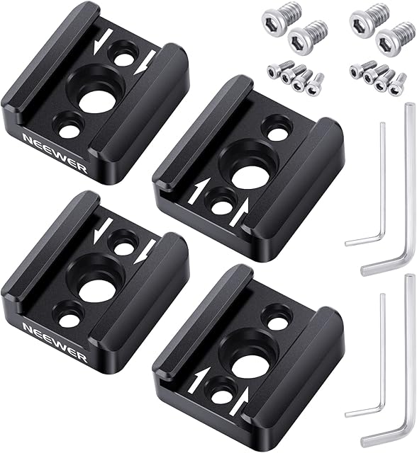 NEEWER Cold Shoe Mount Adapter, Cold Shoe Bracket with 1/4" Thread, Compatible with SmallRig DSLR Camera Cage Microphone LED Light Monitor and More (4 Pack, ST26)