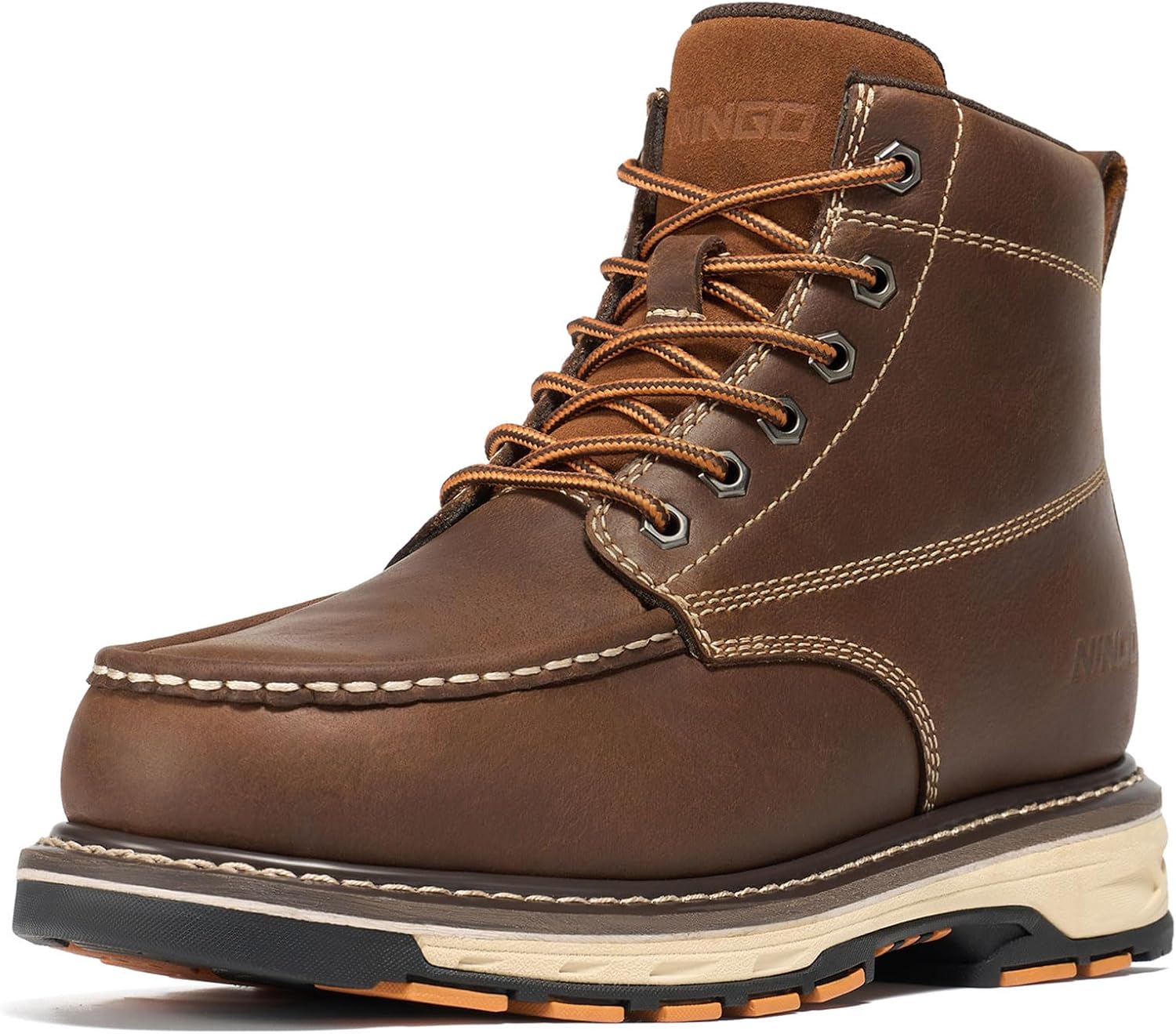 NINGO Soft Toe Work Boots for Men, Non Slip Moc Toe Boots, Comfortable botas de trabajo with Water & Oil Resistant, EH Protection, Goodyear Welt Construction for Warehouse, Welding & Casual Wear