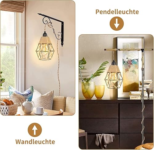 Miniatura 6 de Lámparas vintage bohemias, rústicas, industriales, tejidas, colgantes, apliques de pared, pantalla de metal, jaula de protección de bombilla de