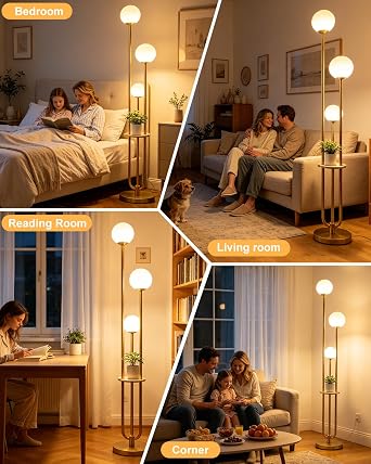 Lightdot Gold Globe Floor Lamp 3-Lights Dimmable Floor Lamps with Tray& Bulbs Included Unique Floor Lamp Modern Standing Lamps with 5Lbs Heavy Base for Living Room/Bedroom//Sofa Beside/Corner Decor