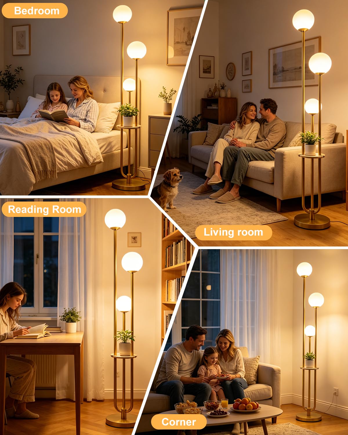 How to Choose a Floor Lamp: A Buyer Guide (2026) 1 LightdotLighting Lightdot 63IN Dimmable Gold Floor Lamp with Shelf Mid Century S - product photo