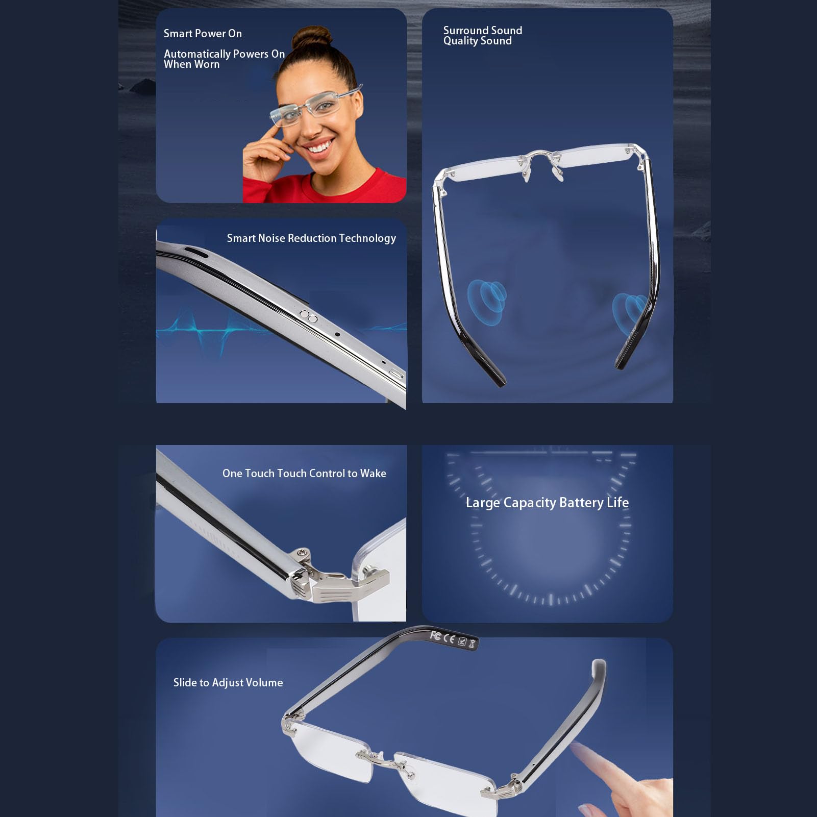 Lazmin112 Occhiali Intelligenti AI, Occhiali Senza Cornice Bluetooth 5.3 con Traduzione in Tempo Reale 160+ Lingue, Lenti Che Bloccano la Luce Blu per Viaggi D'affari