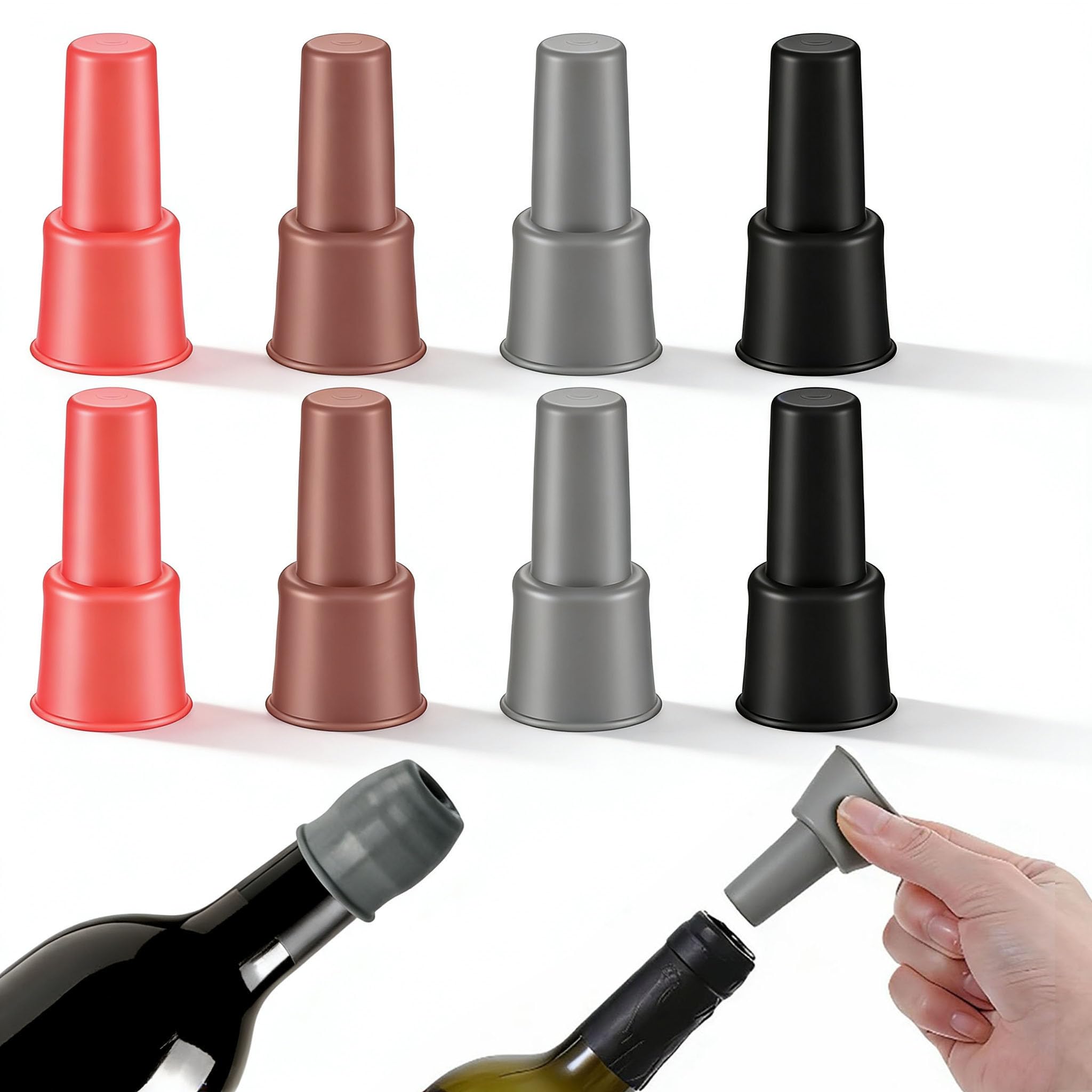 8 Pack Silicone Wine Stoppers,Reusable Sparkling Champagne Stoppers Airtight Seal Leakproof Universal Fit Bottle Stoppers to Keep Wine Fresh for Home Bar Party Supplies, 4 Colours
