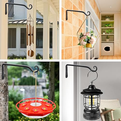 Miniatura 7 de FEED GARDEN Soporte de pared para colgar plantas de 10 pulgadas, paquete de 2, colgador de plantas forjado a mano para colgar comederos de pájaros,