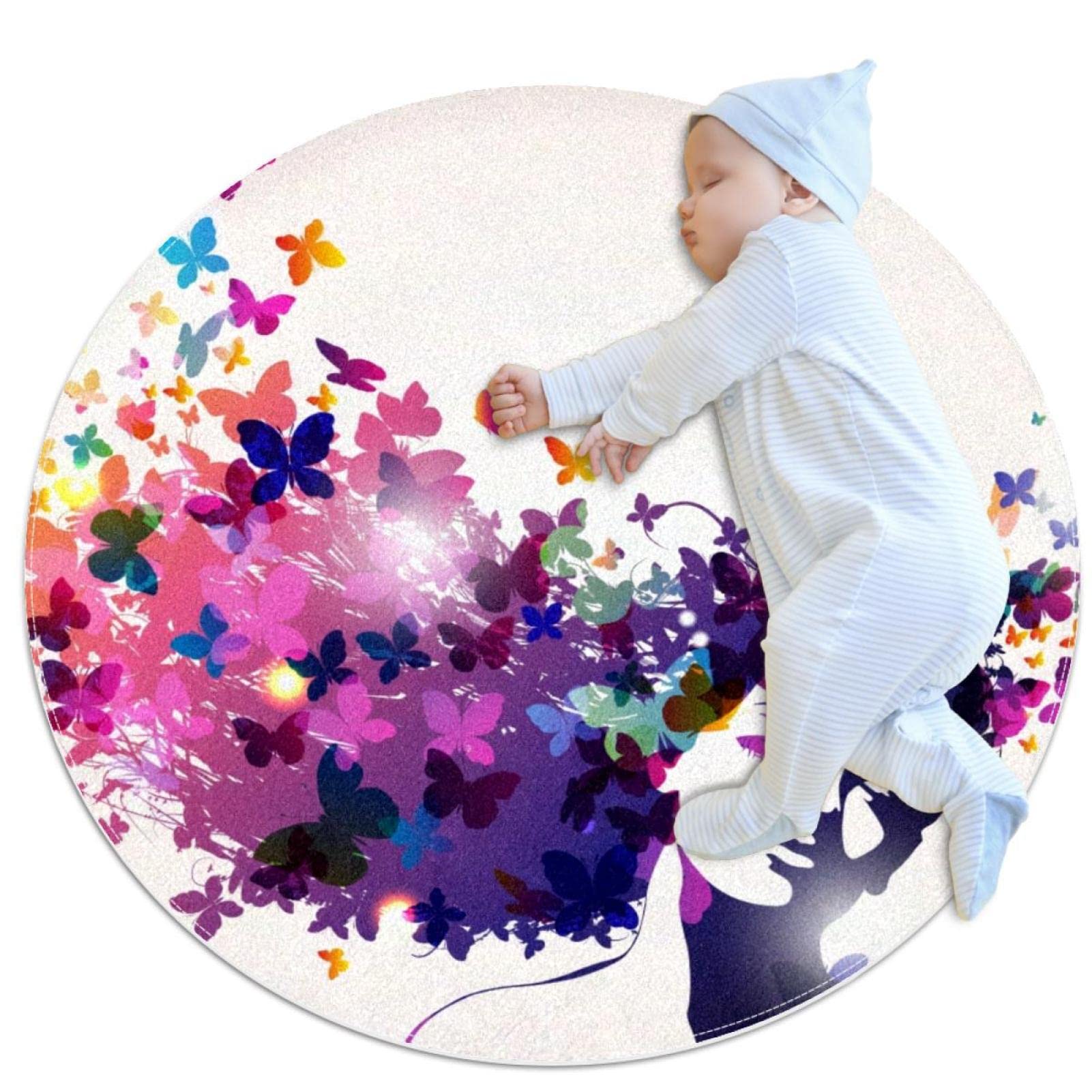 Tapis de salle de bain antidérapant rond motif papillon pour chambre et canapé