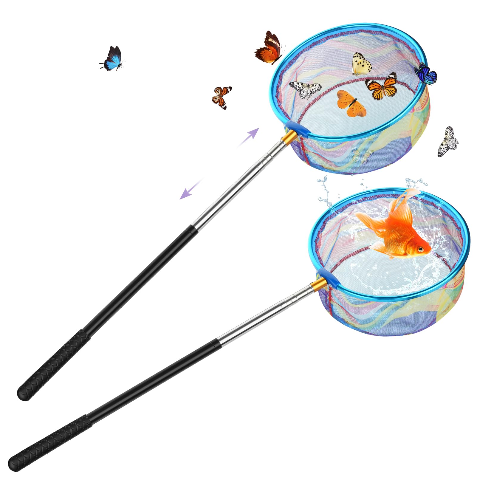 Draupnir 2 Pieza Red Pescar Telescópica, Cazamariposas, Extensible de 66 cm a 173 cm, Red de Captura Pequeña para Atrapar Insectos, Pájaros, Pesca, Estanque, Jardín, Playa