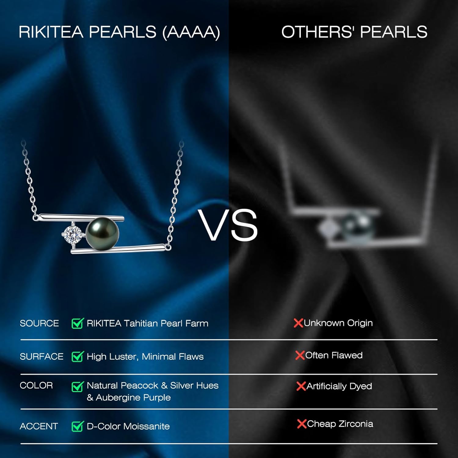 Genuine Tahitian Black Pearl Necklace for Women, 9-13mm AAAA Seawater Pearl - Sterling Silver Moissanite Pendant, Wedding Anniversary, Birthday, Christmas Gift for Wife, Mom, Girlfriend, Fine Jewelry - Image 5