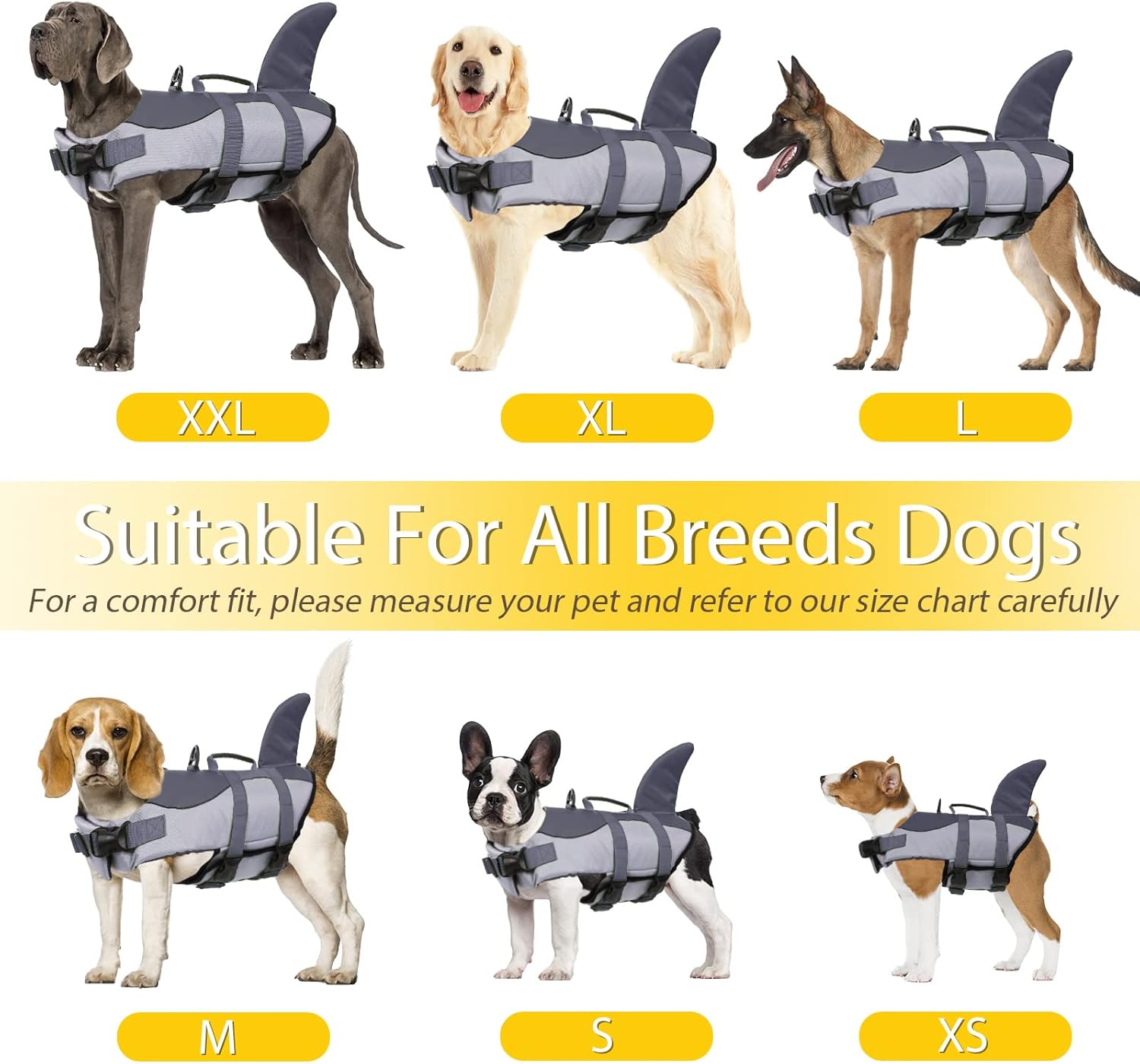 Bess Bridal Dog Life Jacket, Shark Life Vest for Swimming Boating, Reflective Lifejacket Swimsuit for Small Medium Large Dogs - Image 5