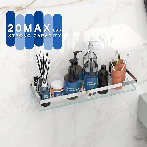 Miniatura 6 de Estante de vidrio para baño montado en la pared, rectangular de acero inoxidable templado de vidrio templado moderno estantes de baño de acero