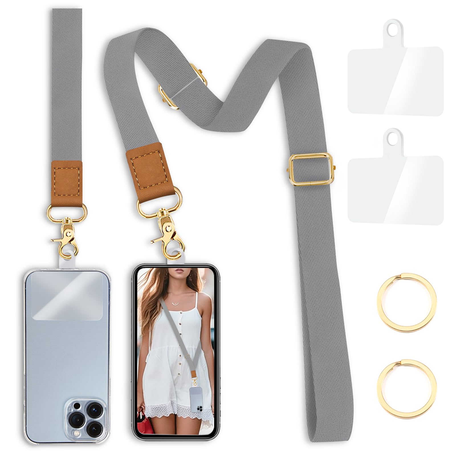 Yonlevres Phone Lanyard Crossbody Strap Wrist Neck Adjustable Women Grey