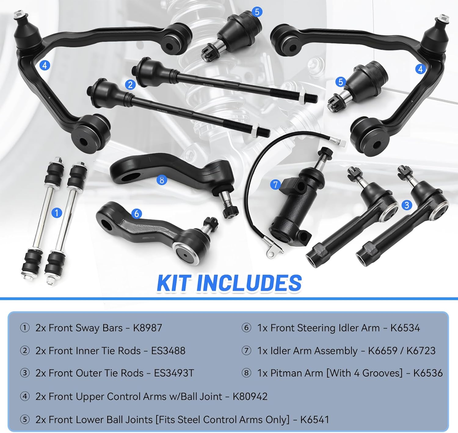 AWD 4WD Front End 13Pcs Suspension Kit for Chevy GMC Silverado Sierra Suburban 1500 Avalanche Tahoe Yukon/Yukon XL 1500 Escalade EXT ESV, Upper Control Arm Lower Ball Joint Sway Bar Links Tie Rods