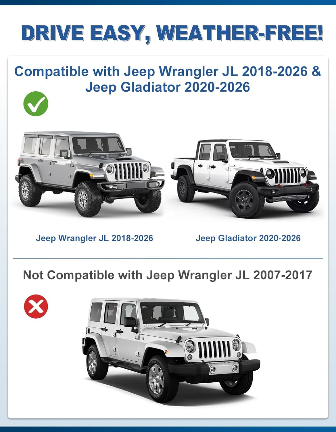 6pcs Out-Channel Window Rain Guards Fit for 2018-2026 Jeep Wrangler JL/2020-2026 Jeep Gladiator, Window Visors Vent Visors Vent Shades Wind Deflector Dark Smoke Car Tape-on 6-pcs with Thicker
