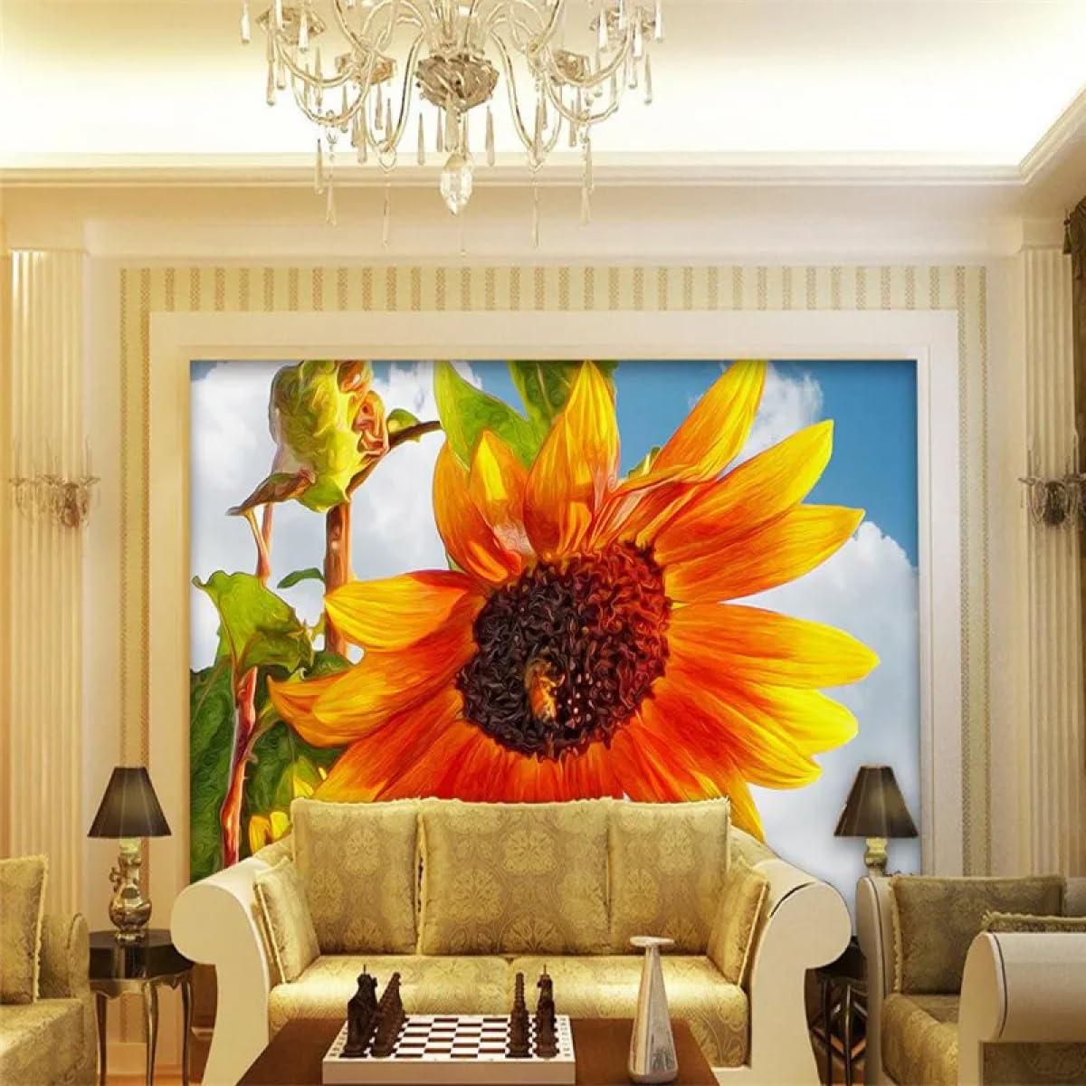 Papier peint 3D fleur de tournesol mural auto-adhésif 150x105
