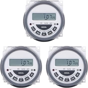 3-Pack Digital Timer Switch TM619H 7-Day Programmable 16A Power Timer for Pool, Sprinkler, Gate, Lights & Hot Tub 220V/50-60Hz with Large LCD Display & Battery Backup