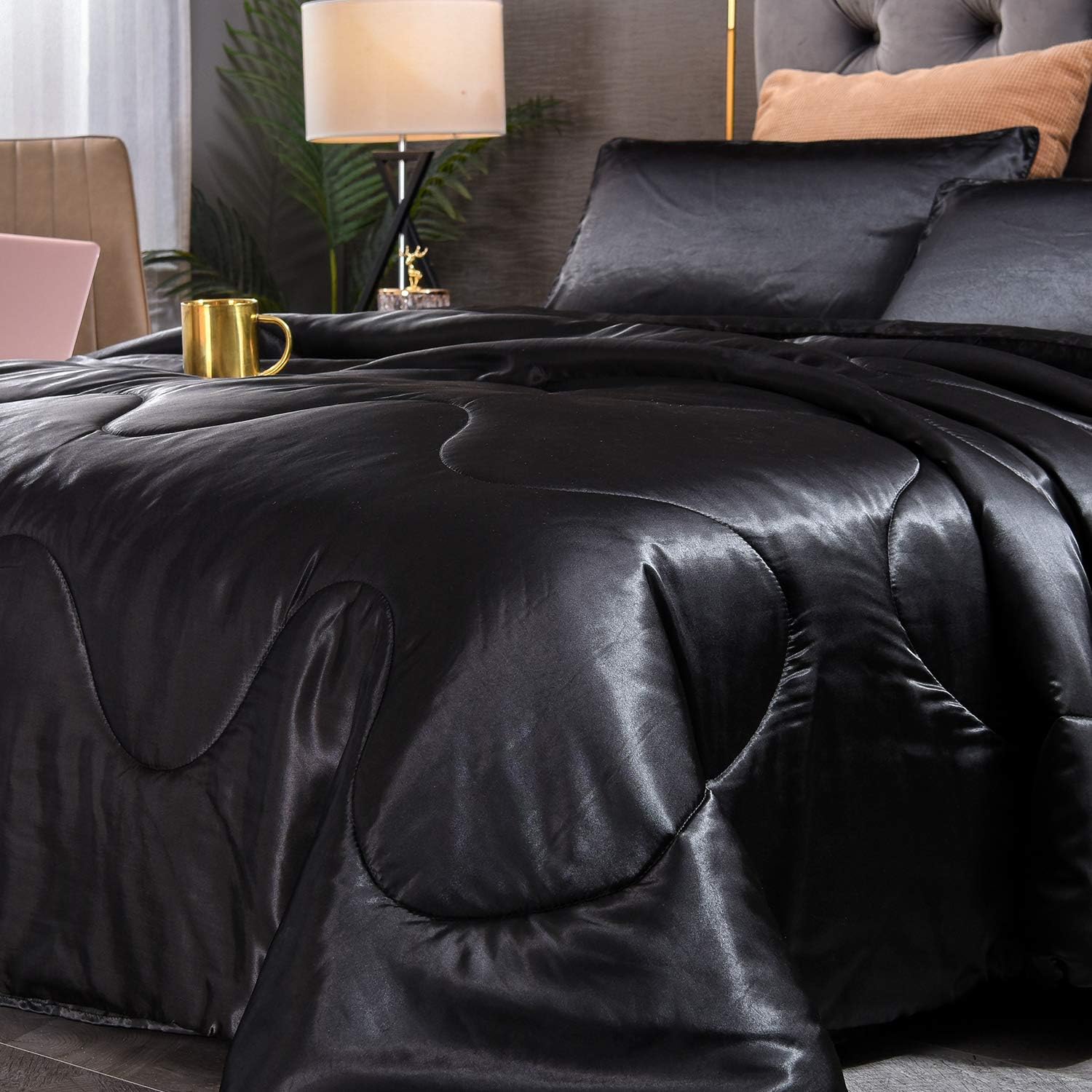 Tech Deals 🔥 YEARNING 3pcs Satin Silky Bedding Comforter Set, Bed Sets Queen Black Soft Comforter Quilt Sexy Luxury 3 Piece Bedding Collection Sets Creative Product YEARNING 3pcs Satin Silky Bedding Comforter Set, Bed Sets Queen Black Soft Comforter Quilt Sexy Luxury 3 Piece Bedding Collection Sets