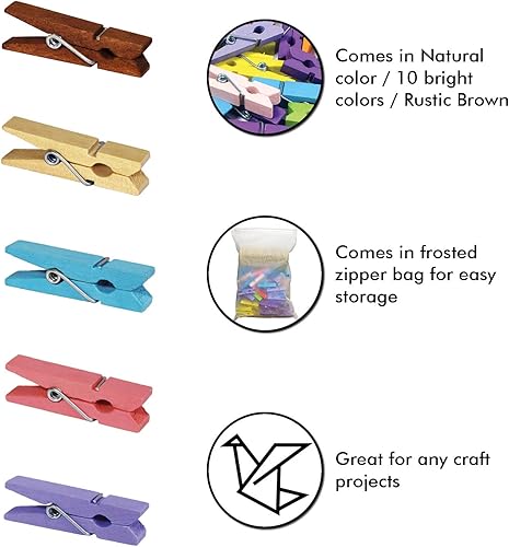 Miniatura 2 de Millennial Essentials Mini pinzas para la ropa de madera natural, 60 piezas, 1.4 pulgadas de papel fotográfico para álbumes de recortes, artes y