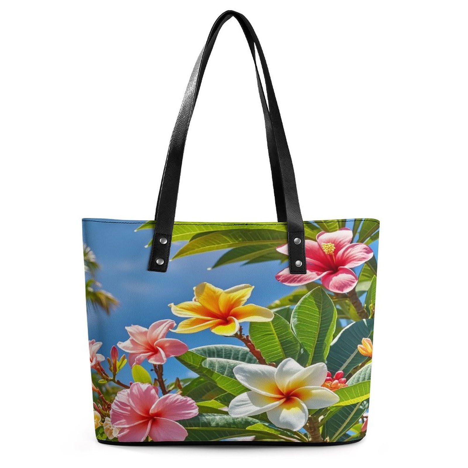 Hawaii Flowers Handbag for Women Leather Tote Bag Exquisite Satchel Bags for Leather Ladies Handbag