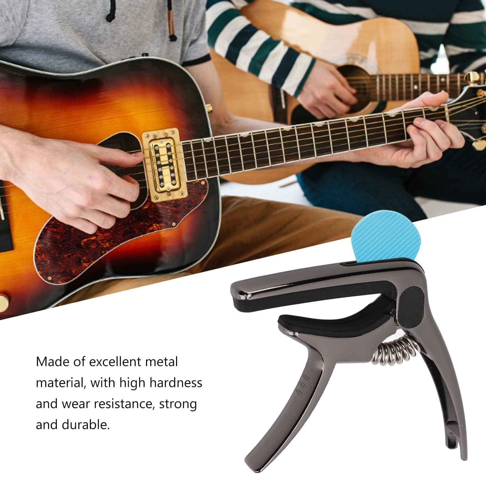 Cejilla metálica para guitarra, 7,3x8,5x1,3cm /2,9x3,3x0,5in Capo Cuerda antideslizante ajustar el tono sin zumbidos apta para guitarras acústicas eléctricas bajos banjos ukeleles Accesorios