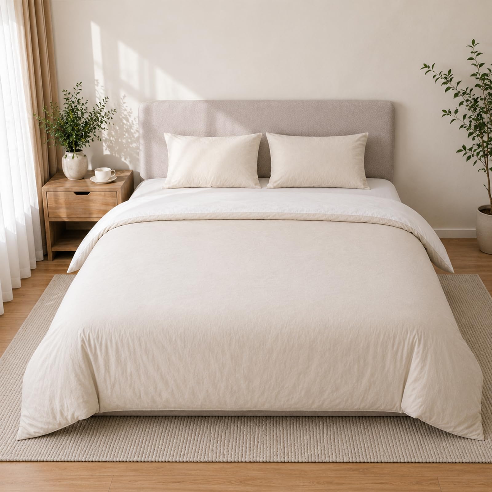 VelvetMis Super King Size Duvet Cover Set - 3Pcs Reversible Bedding Bed Set Beige and White Superking Soft Brushed Microfiber Quilt Cover with 2 Pillowcases 50x75cm